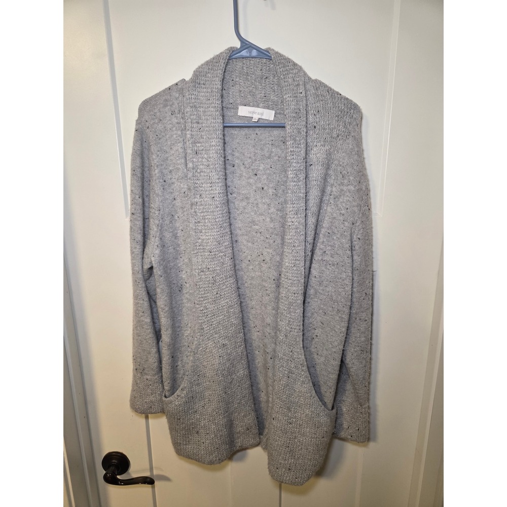 Verve Ami Gray Marl Shawl Collar Open Front Cardigan Sweater with Pockets XL